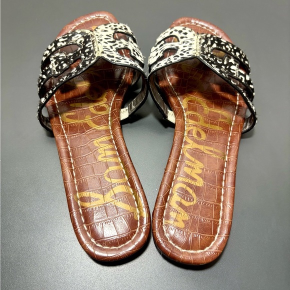 SAM EDELMAN Black and White Animal Print Calf Hair Sandals - Picture 4 of 6